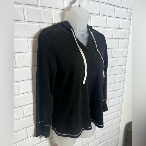 Kensie Tops - KENSIE Sweatshirt Top-Stitching Drawstring Hoodie
Black, Size: L